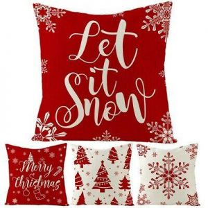 Fashion Luxury Shop Christmas Merry Christmas Red Series Cushion Cover Throw Pillow Case Festive Elk Snowflake