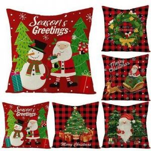 Merry-Christmas Red Series Cushion Cover Throw Pillow Case Festive Elk Snowflake