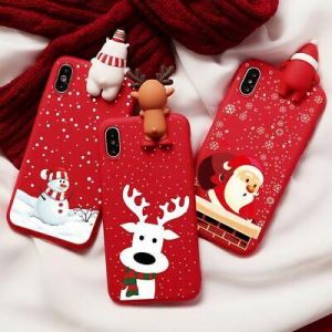 3D Cartoon Christmas Case Red Deer Santa Snowman Cover for iPhone 12 11 X XS SE