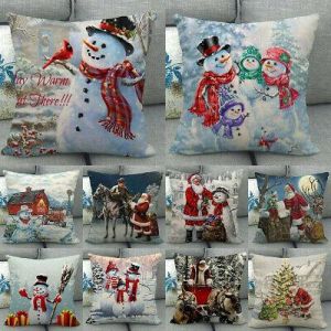 Fashion Luxury Shop Christmas 18" Snowman Winter Cojines Waist Throw Pillow Case Sofa Car Lumbar Cushion Cover