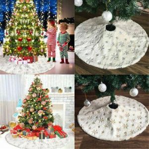 Fashion Luxury Shop Christmas White Christmas Tree Skirt Base Faux Fur Xmas Holiday Floor Mat Ornaments Decor