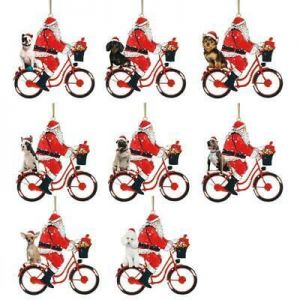 Fashion Luxury Shop Christmas Christmas Tree Hanging Ornament Santa Claus Riding Bike with Puppy Statue Decor