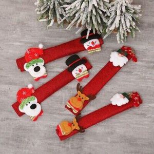 Fashion Luxury Shop Christmas 4PCS Xmas Refrigerator Door Handle Cover Christmas Microwave Oven Protect Glove