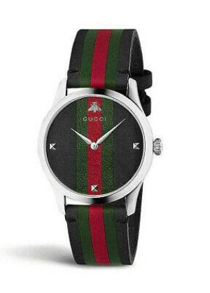 NEW Genuine GUCCI G-Timeless 38mm Black Dial Leather Strap Mens Watch YA1264079