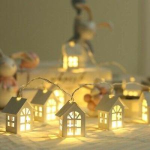 Fashion Luxury Shop Christmas 2M 10 LED Lights Wood House Christmas Tree Hanging Xmas Ornaments Decoration