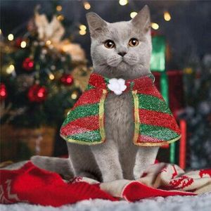 Pet Cat Christmas Costume Cloak Hoodie Poncho Cape Warm Xmas Party Clothes BB