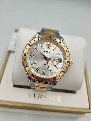 Versace Men&#039;s Luxury Swiss Watch V11030015 GMT Blue Dial Two-Tone Bracelet 1yr W