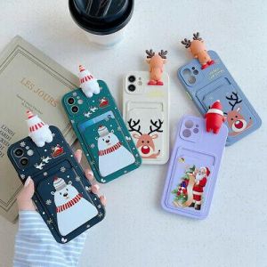 3D Christmas Card Slot Soft Rubber Case Cover For iPhone 11 12 13 Pro 8 Plus XR