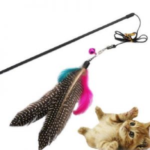 Cat Pet Toy Kitten Teaser Stick Interactive Wand Funny Feather Tickler With Bell