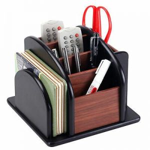 6-Compartment Wood Rotating Remote Caddy /Desktop Office Supply Organizer Holder