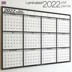 2022 Calendar Year Planner LAMINATED XL Wall Chart Monthly Yearly To Do Wipeable