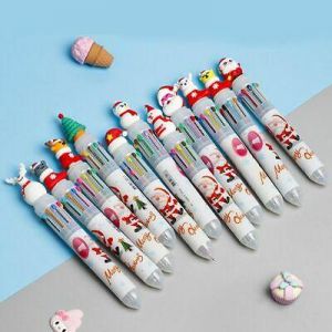 School Xmas Tree Santa Claus Stationery 10 Color Pen Christmas Ballpoint Pen