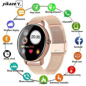 YIKAZE Full Touch Smart Watch Men Women Waterproof Blood Pressure Rate Monitor