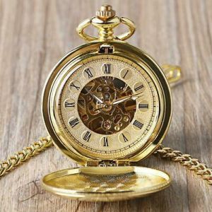 Mens Pocket Watch Mechanical Gold Case Double Hunter Hand Winding Chain Luxury