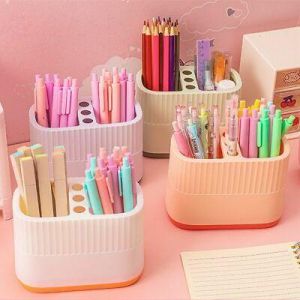 Stationery Pencil Pen Holder Desk Organizer Plastic Storage Box Students