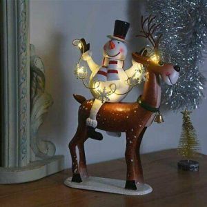 Christmas LED Light Metal Snowman Deer Ornament Figure Decoration Xmas Pre-Lit