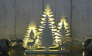 Christmas Wood Decoration Tree Pre-Lit LED Xmas Ornament Centrepiece Reindeer
